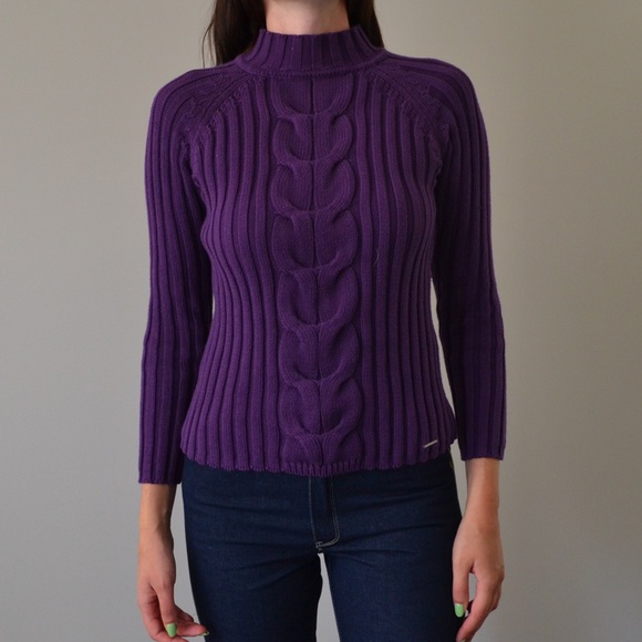 Purple Mockneck Cableknit Sweater - Picture 2 of 3